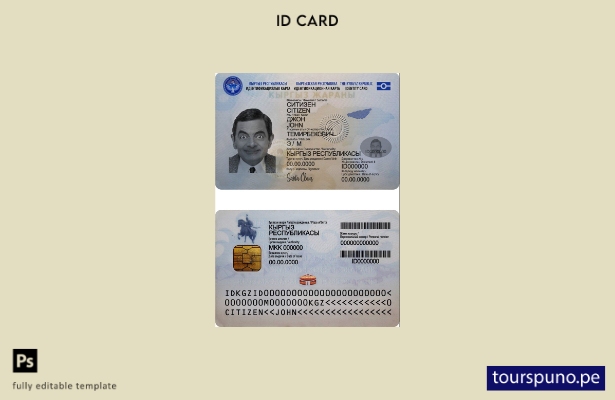Plantilla de identificación de Kirguistán lista para imprimir